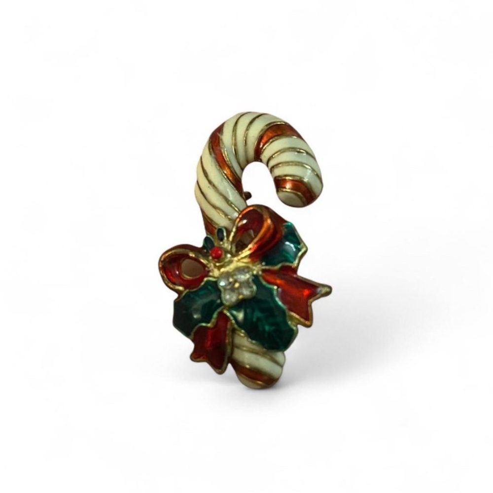 Festive Candy Cane Brooch with Bow